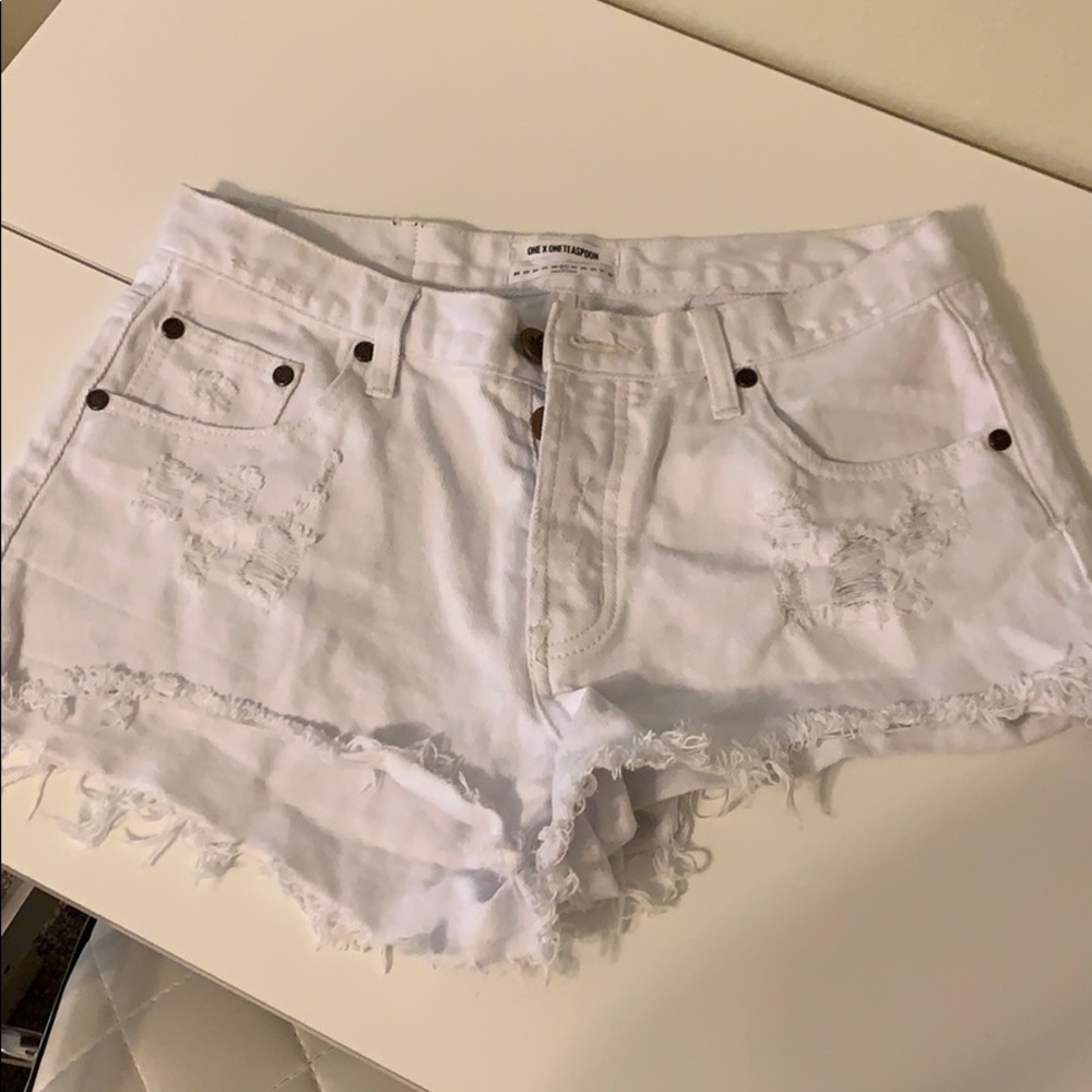White denim cut off shorts!!